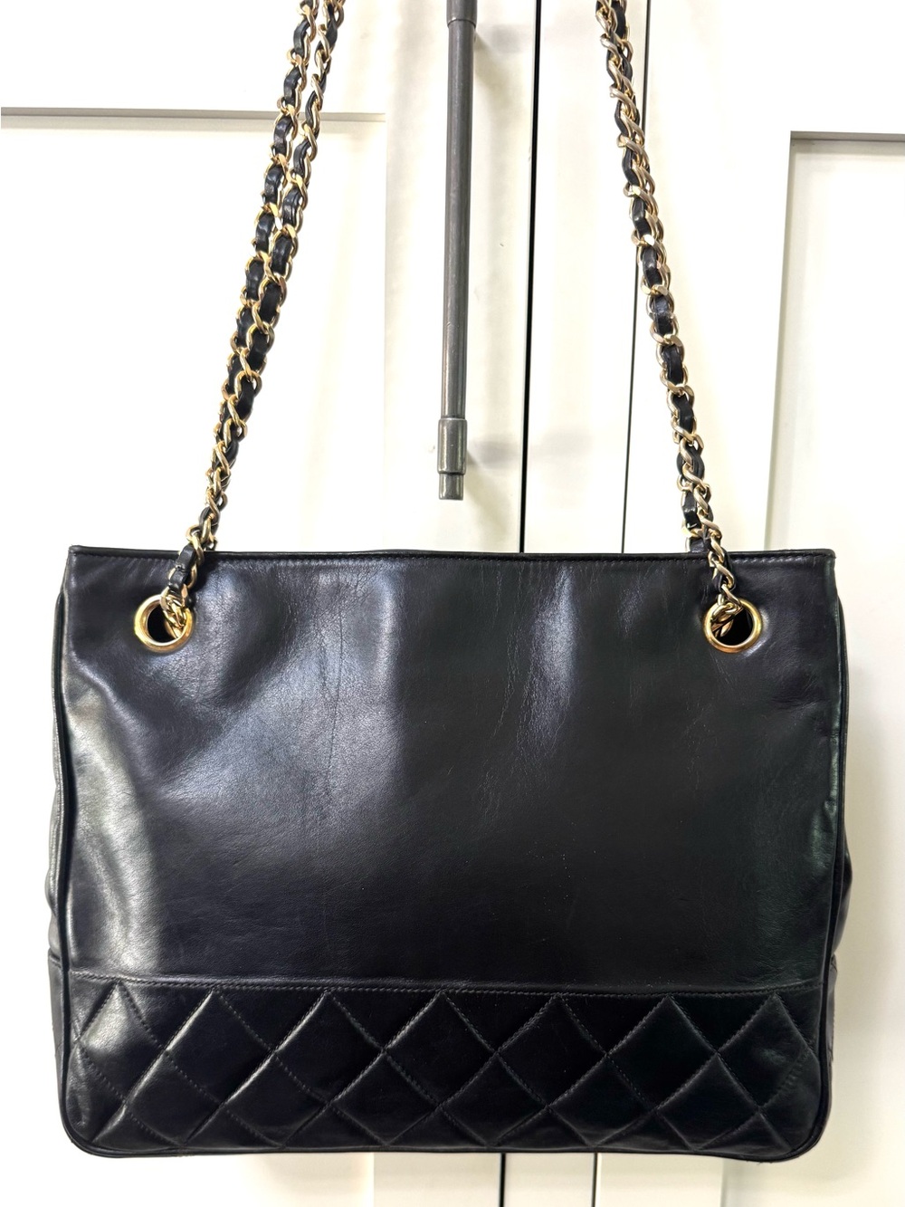 CHANEL Vintage Small Shopper Tote Shoulder Bag Black Lambskin + COA - Picture 4 of 14